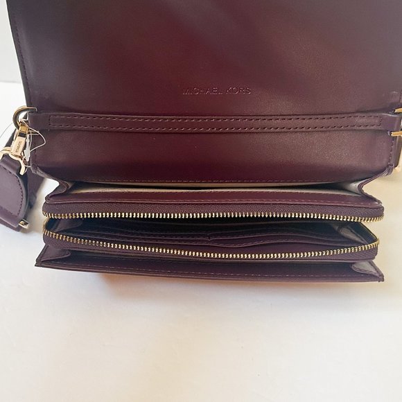 Michael Kors Jet Set Zip Around Wallet Crossbody Bag MK Glitter Gold Mulberry - Picture 13 of 15